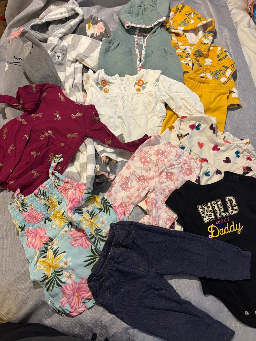 Girls Mixed Outfit Bundle - Floral, Hearts & Mustard Hoodies